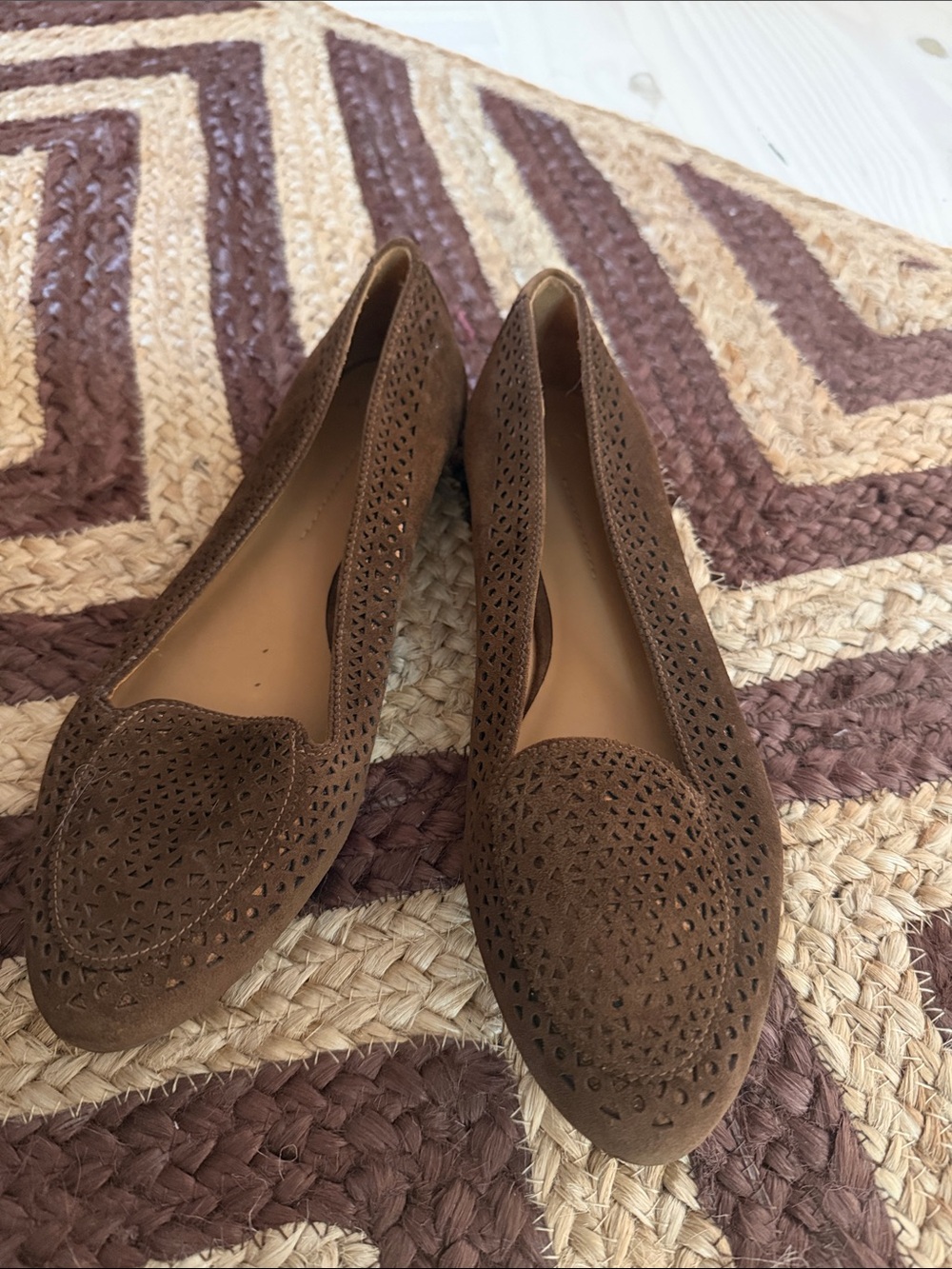 Aerin Brown Perforated Suede Loafers